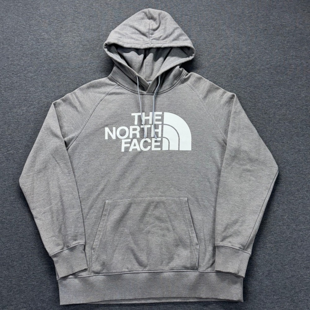 The North Face Hoodie Womens M Gray Pullover Large Logo Kangaroo Fleece Pocket